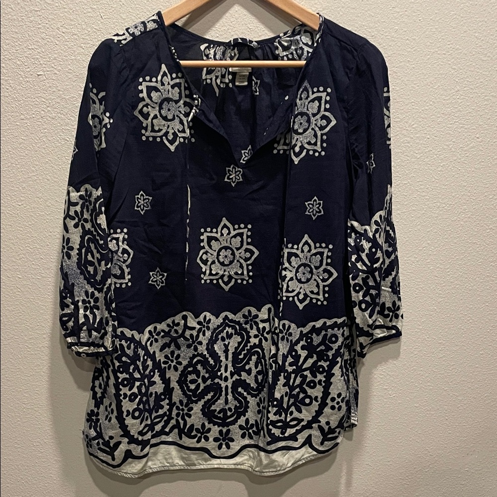 Roots Canada Navy and White Printed Women's Tunic silk cotton